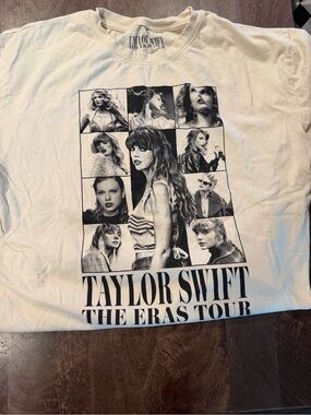 Taylor Swift Cream Short Sleeve Graphic Tee with Black Photo Collage